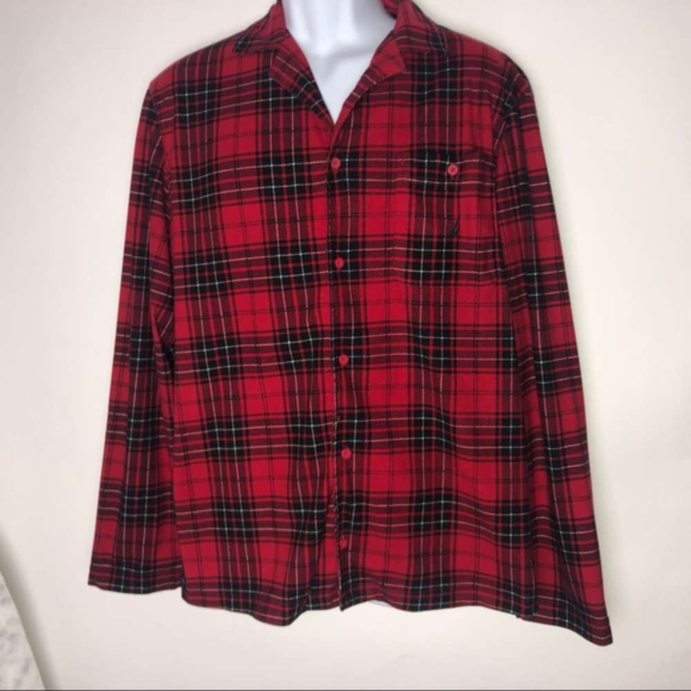 Nautica Sleep Shirt Men's Small‎ Red Buffalo Plaid Casual Cozy